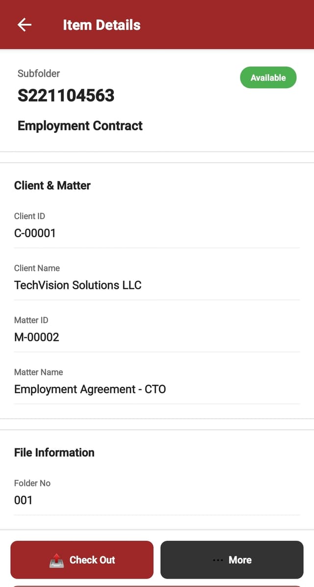 FastTrack mobile app scanning barcode on physical file folder for instant location tracking
